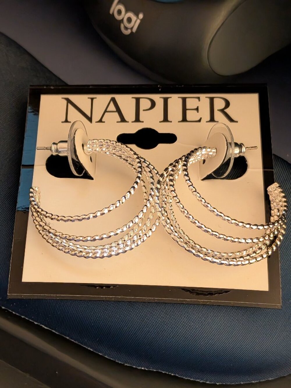 Multi C Hoop Silver Tone Earrings